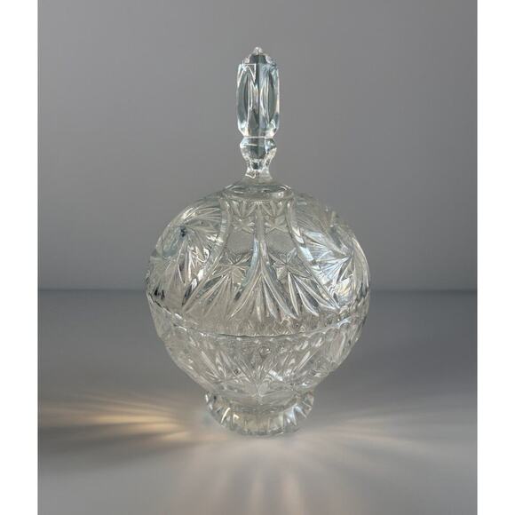 Bohemia Crystal Candy Dish Lidded Vintage Violetta Pinwheel Star of David Clear - Picture 2 of 16
